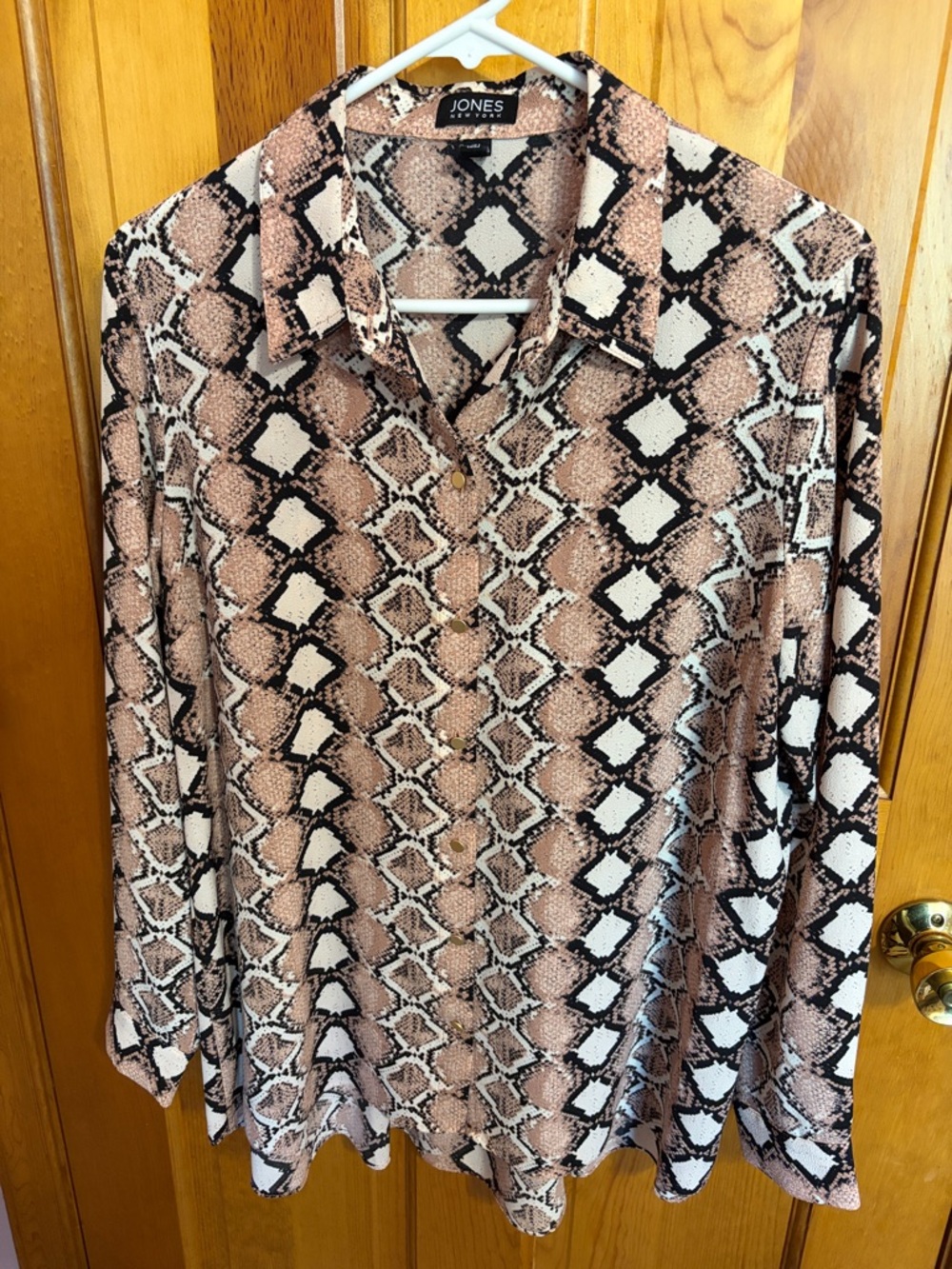 Jones New York Snake-Print Button Front Blouse in Brown, Black & White